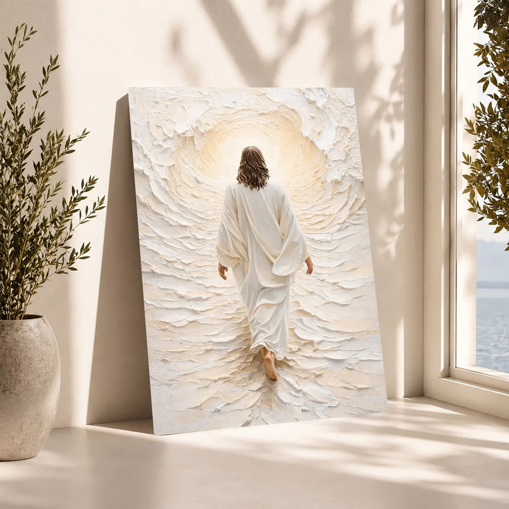 Jesus Walking Into The Light Textured Christian Art Poster/Canvas