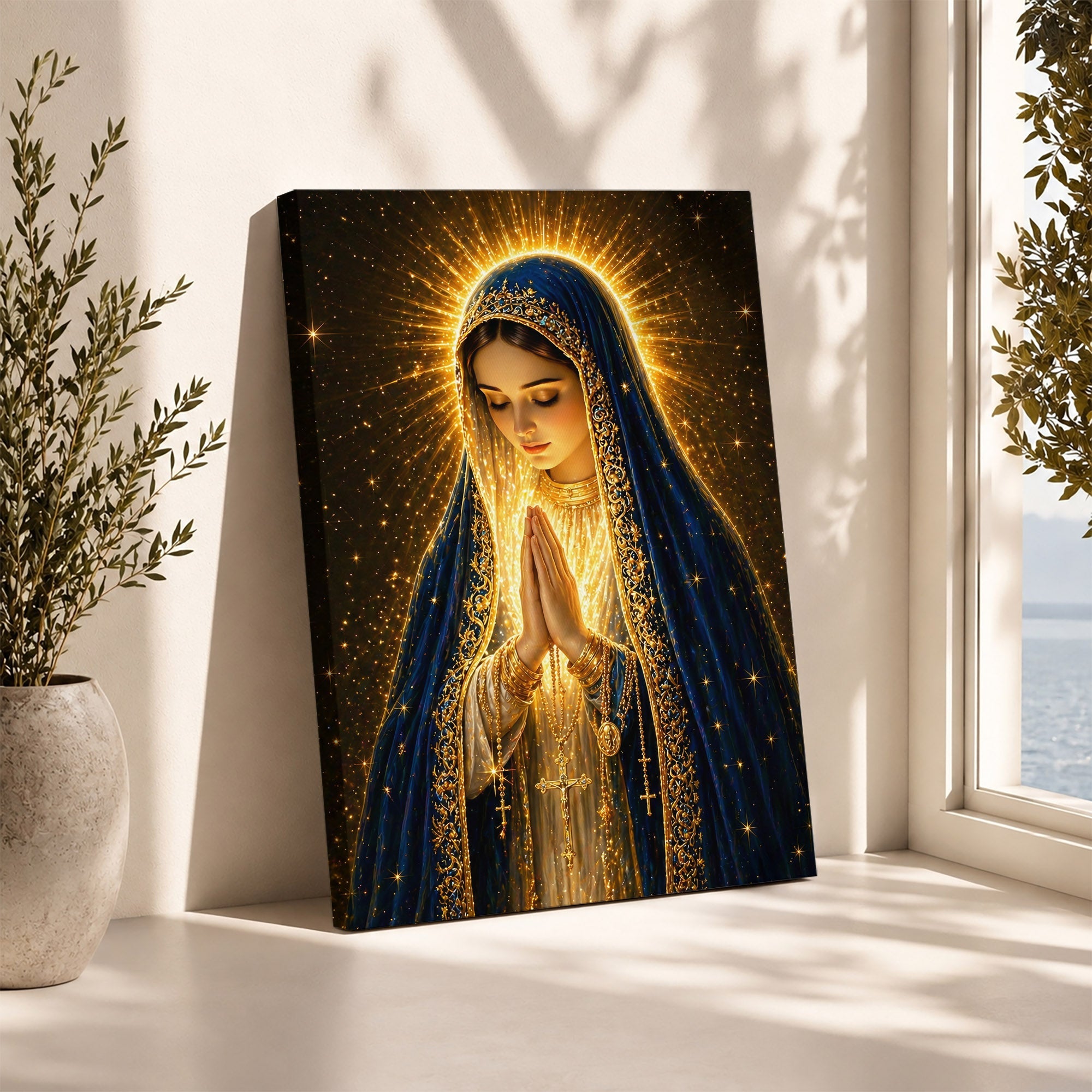 Virgin Mary Praying Wall Art, Catholic Christian Religious Canvas