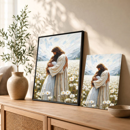 Jesus Embrace in the Daisy Field Poster/Canvas