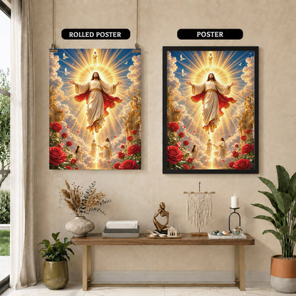 Heavenly Jesus Christ Golden Light Religious Wall Art Poster/Canvas