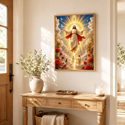 Heavenly Jesus Christ Golden Light Religious Wall Art Poster/Canvas