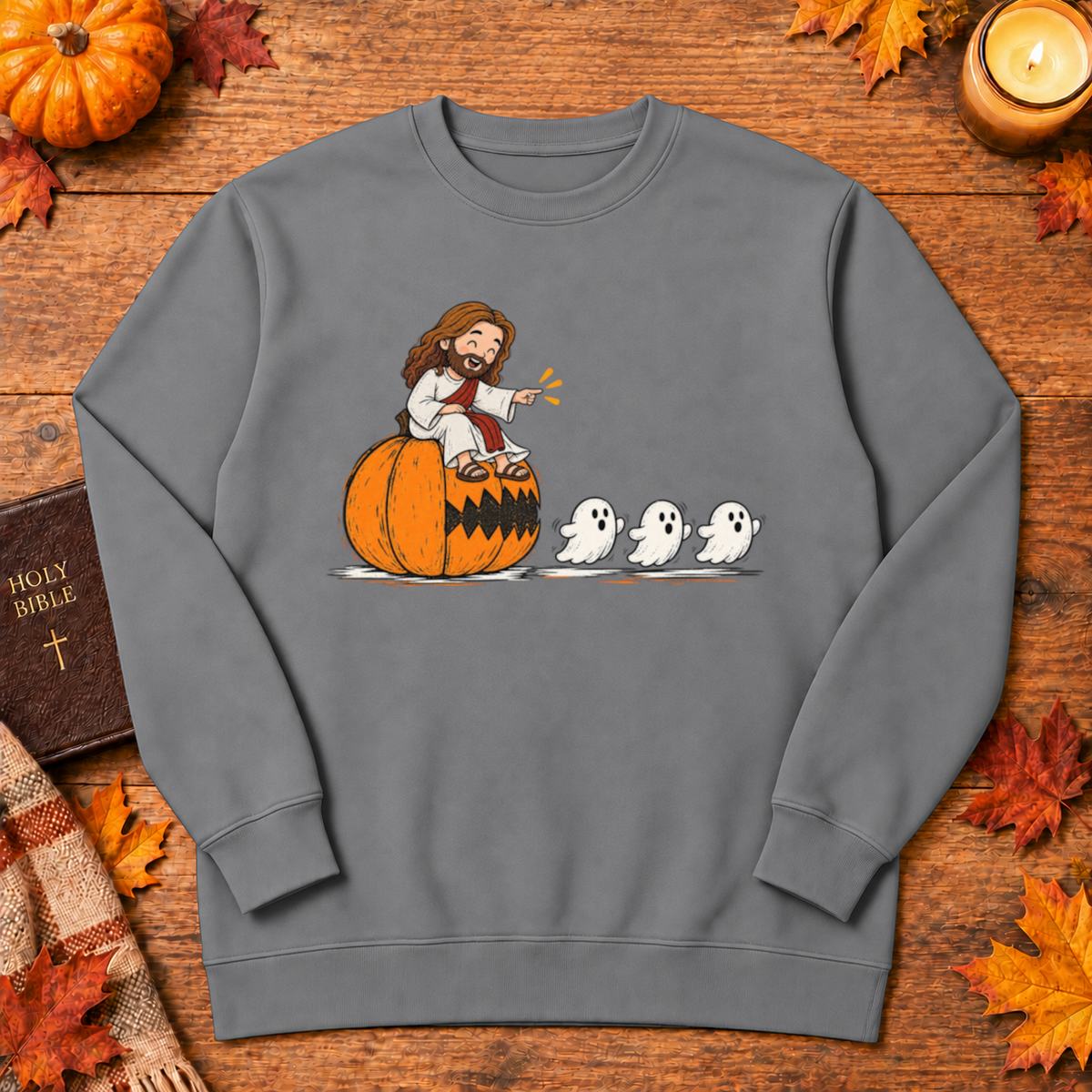 Cute Jesus Pac-Man Pumpkin Eating Ghosts Halloween Christian - Unisex Tshirt/Hoodie/Sweatshirt