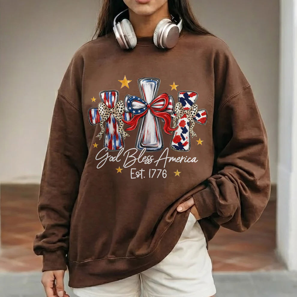 God Bless America T-Shirt, Patriotic Cross Distressed Flag – Unisex Tshirt / Hoodie / Sweatshirt