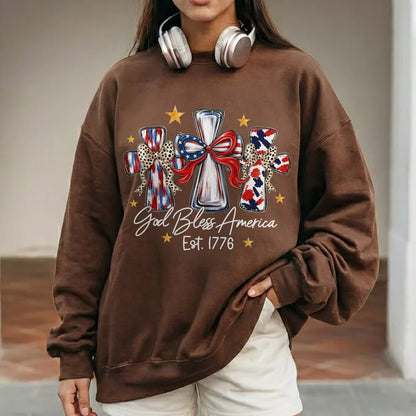 God Bless America T-Shirt, Patriotic Cross Distressed Flag – Unisex Tshirt / Hoodie / Sweatshirt