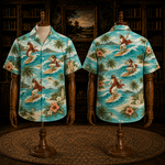 Turquoise Blue Jesus On The Waves Hawaiian Shirt – Christian Ocean Aloha Shirt