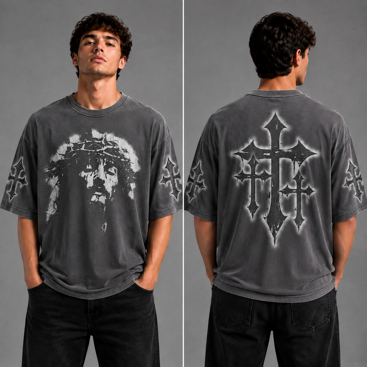 Crowned Jesus Cross Shirt – Christian Faith Graphic Unisex Washed T-Shirt, Hoodie & Sweatshirt