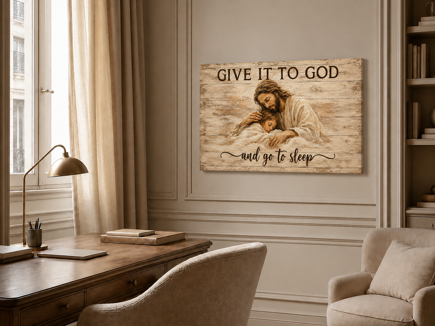 Give It To God And Go To Sleep Christian Wall Art, Jesus Comforting Child Poster/Canvas