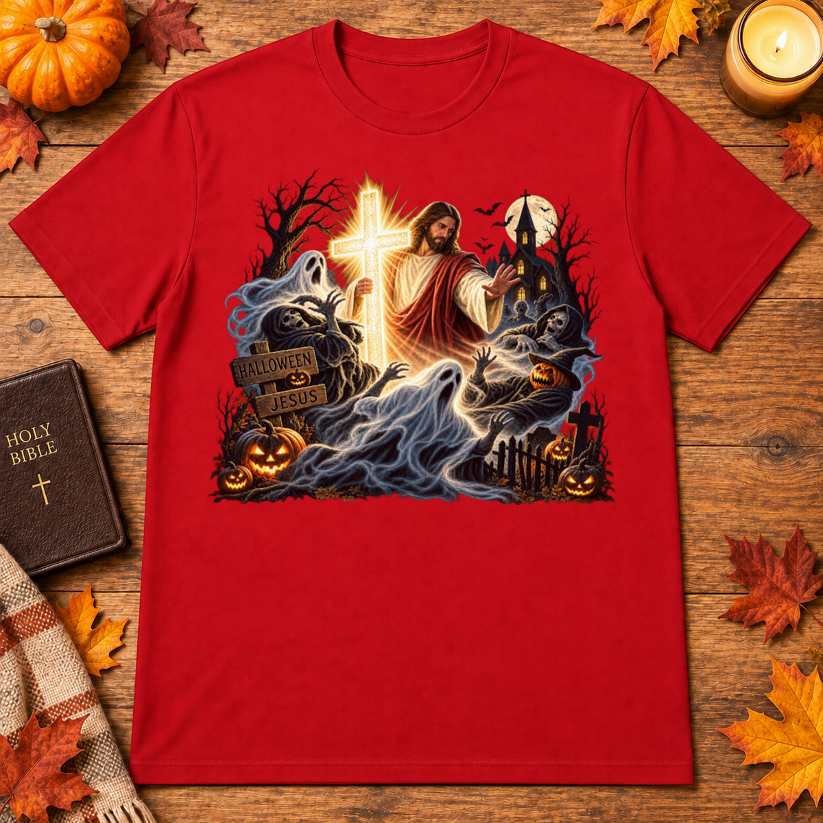 Jesus Is The Light Glowing Cross Halloween Christian Shirt - Unisex Tshirt/Hoodie/Sweatshirt