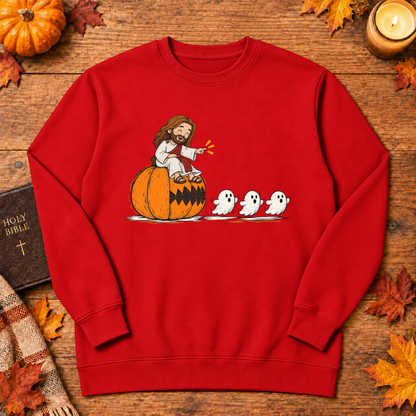 Cute Jesus Pac-Man Pumpkin Eating Ghosts Halloween Christian - Unisex Tshirt/Hoodie/Sweatshirt
