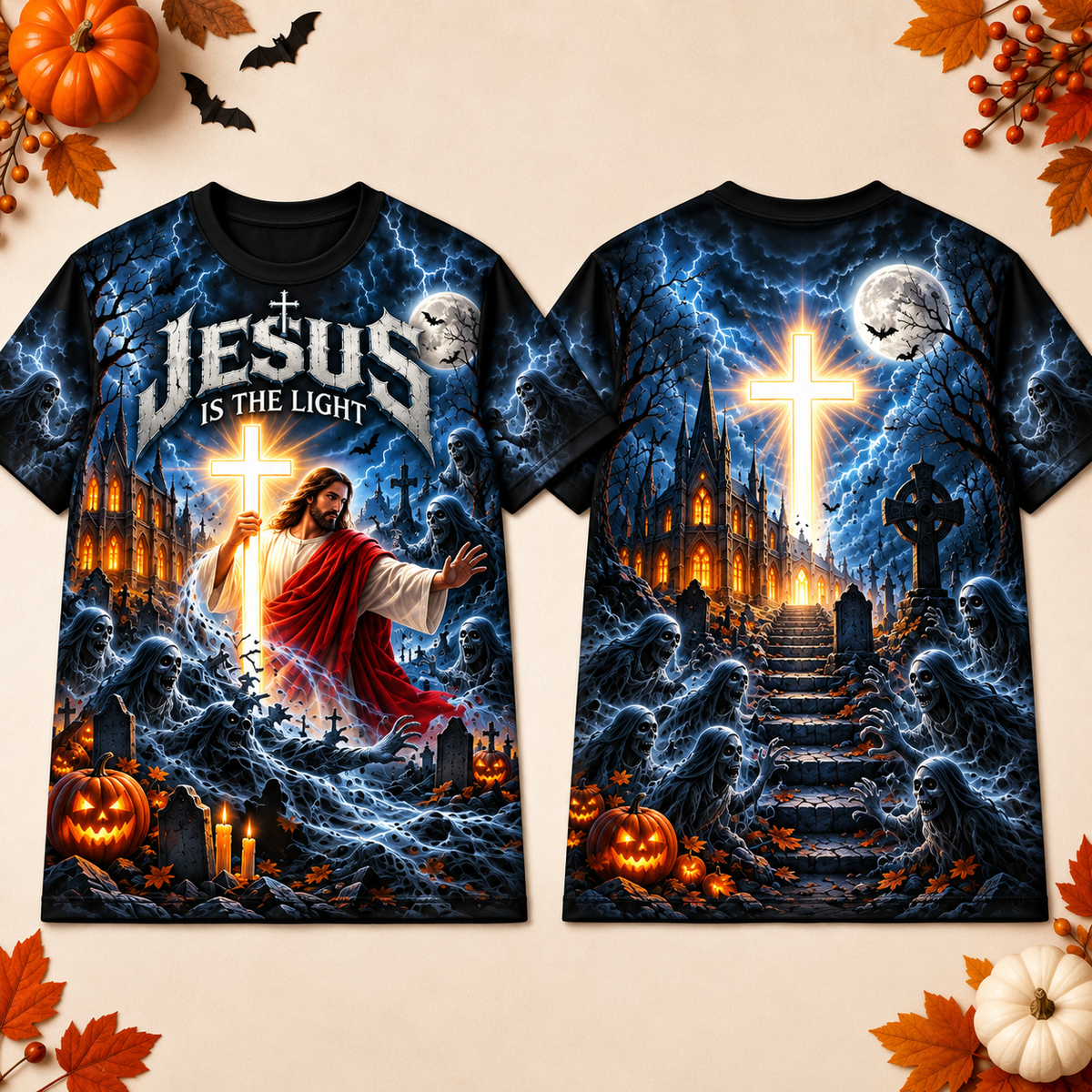 Jesus Is The Light Faith Over Fear Halloween Christian 3D T-Shirt