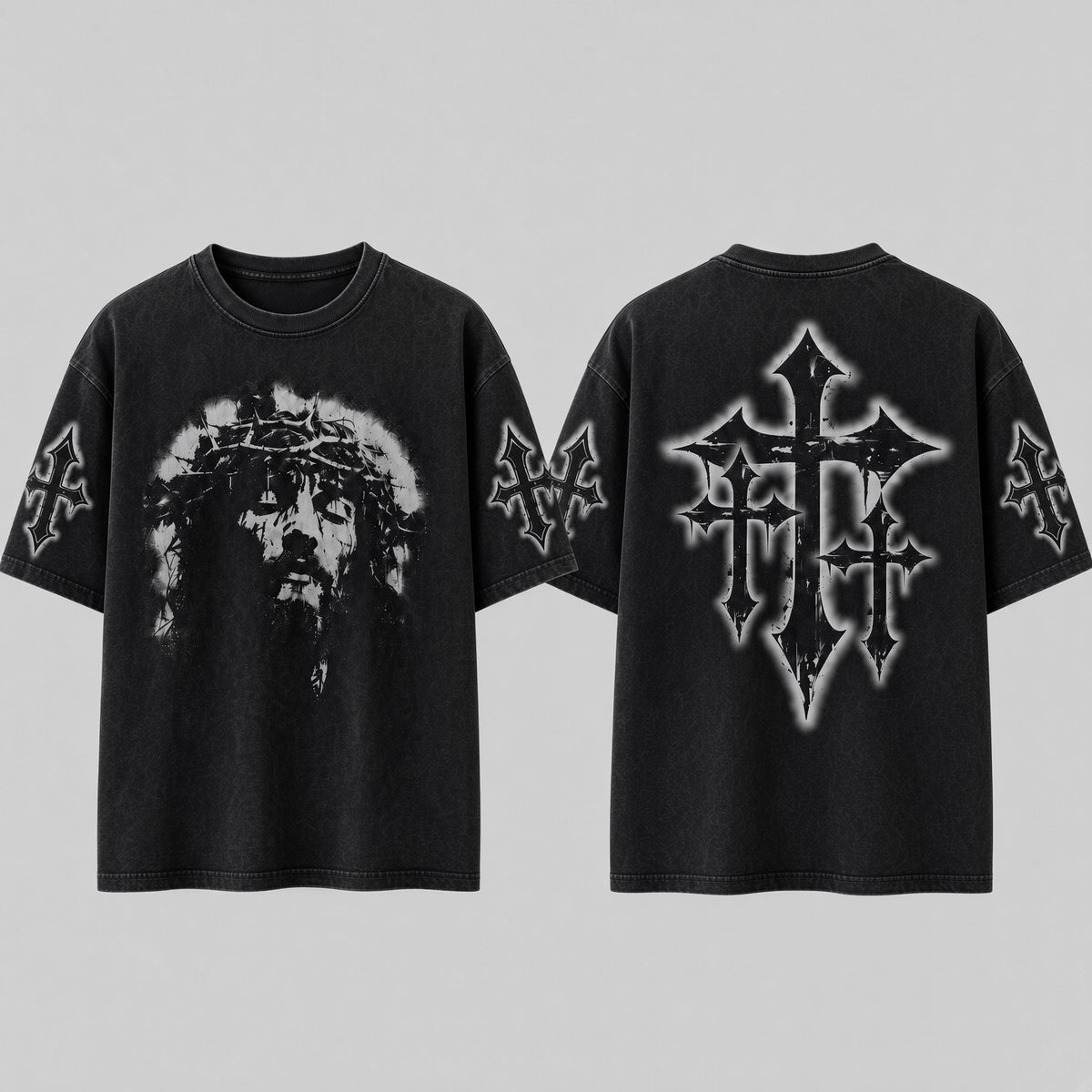 Crowned Jesus Cross Shirt – Christian Faith Graphic Unisex Washed T-Shirt, Hoodie & Sweatshirt