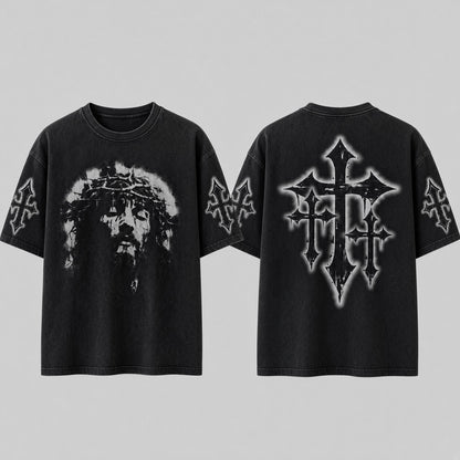 Crowned Jesus Cross Shirt – Christian Faith Graphic Unisex Washed T-Shirt, Hoodie & Sweatshirt