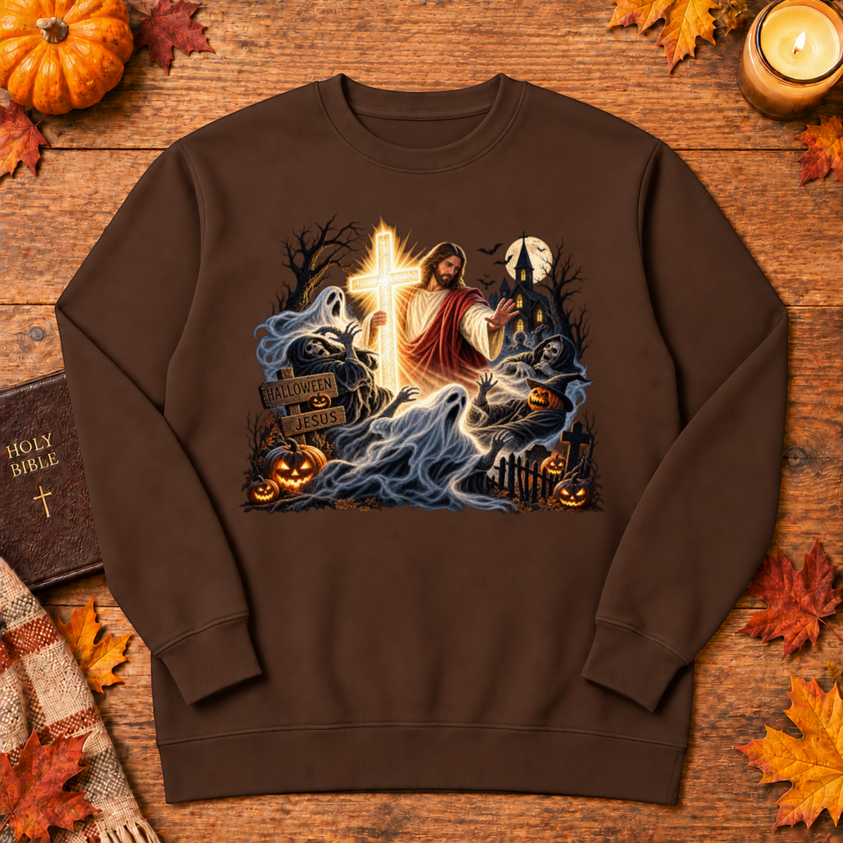 Jesus Is The Light Glowing Cross Halloween Christian Shirt - Unisex Tshirt/Hoodie/Sweatshirt