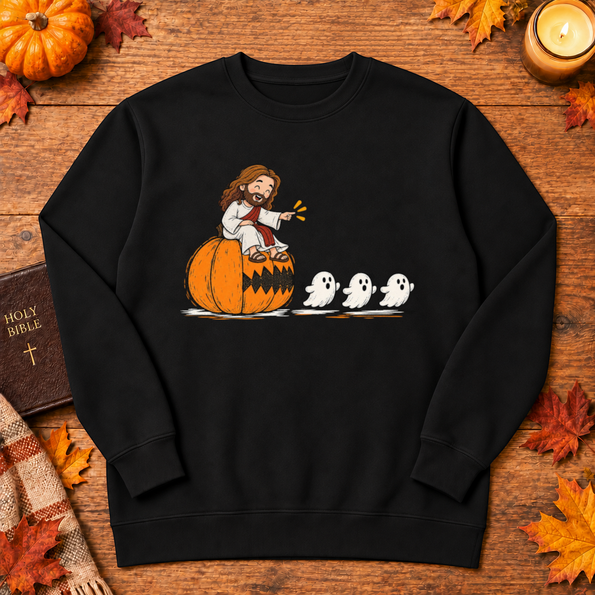 Cute Jesus Pac-Man Pumpkin Eating Ghosts Halloween Christian - Unisex Tshirt/Hoodie/Sweatshirt