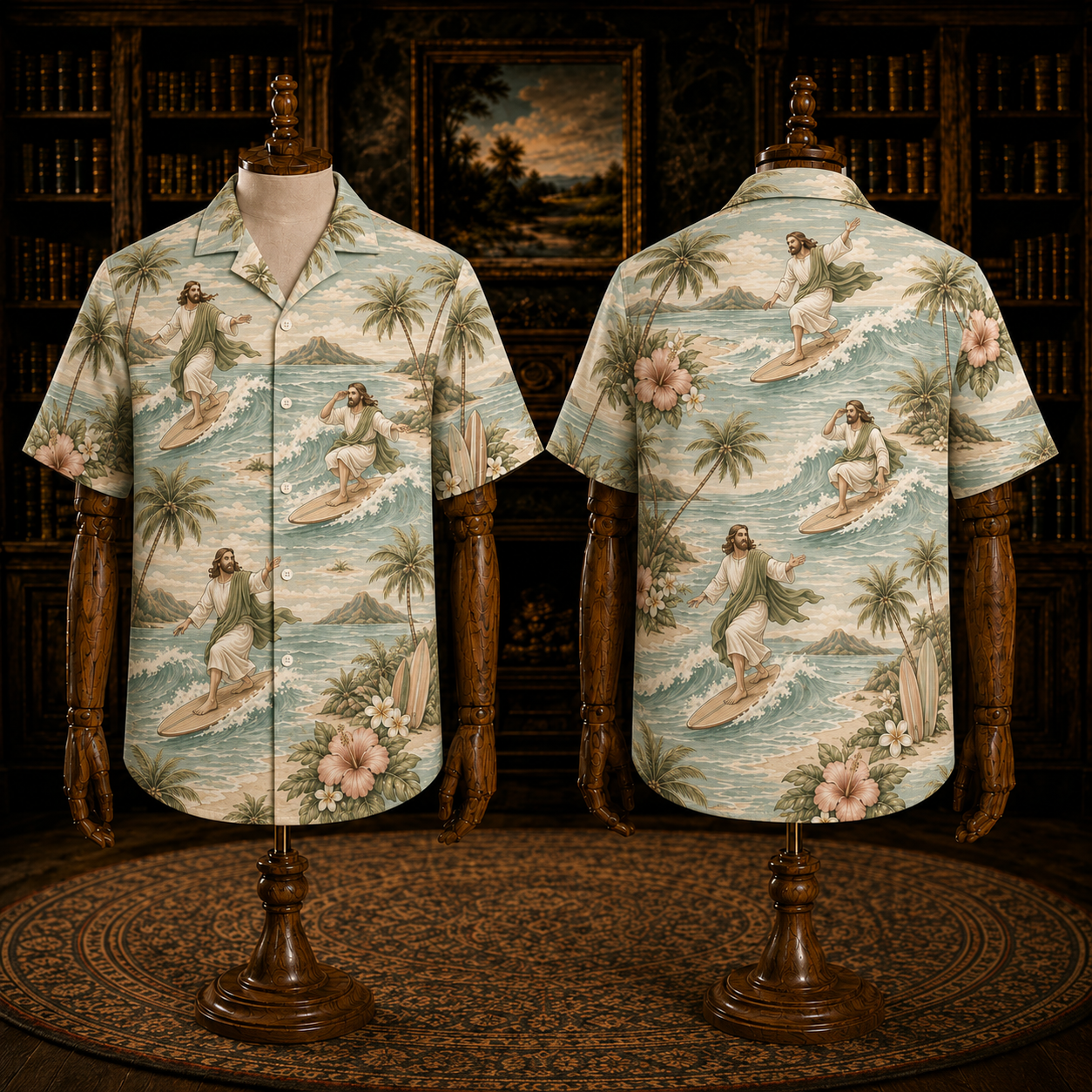 Turquoise Blue Jesus On The Waves Hawaiian Shirt – Christian Ocean Aloha Shirt