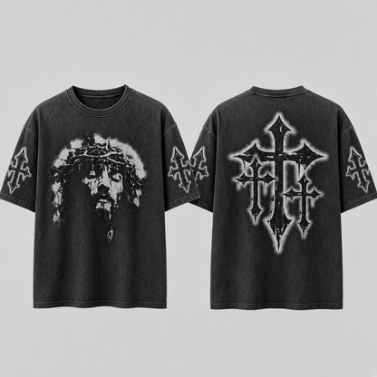 Crowned Jesus Cross Shirt – Christian Faith Graphic Unisex Washed T-Shirt, Hoodie & Sweatshirt